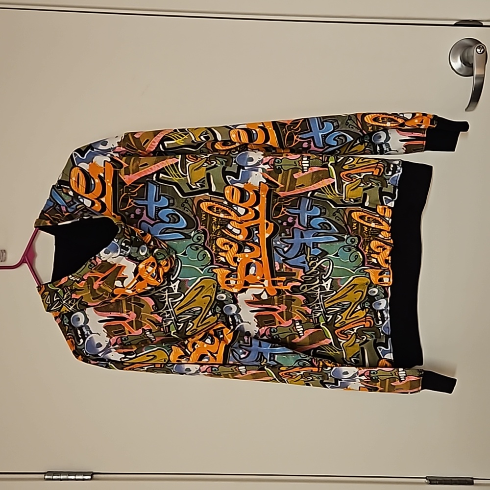 MASSIVE Y2K Abstract graffiti print hoodie kangaroo pocket NWT UNISEX vibrant - Picture 3 of 8